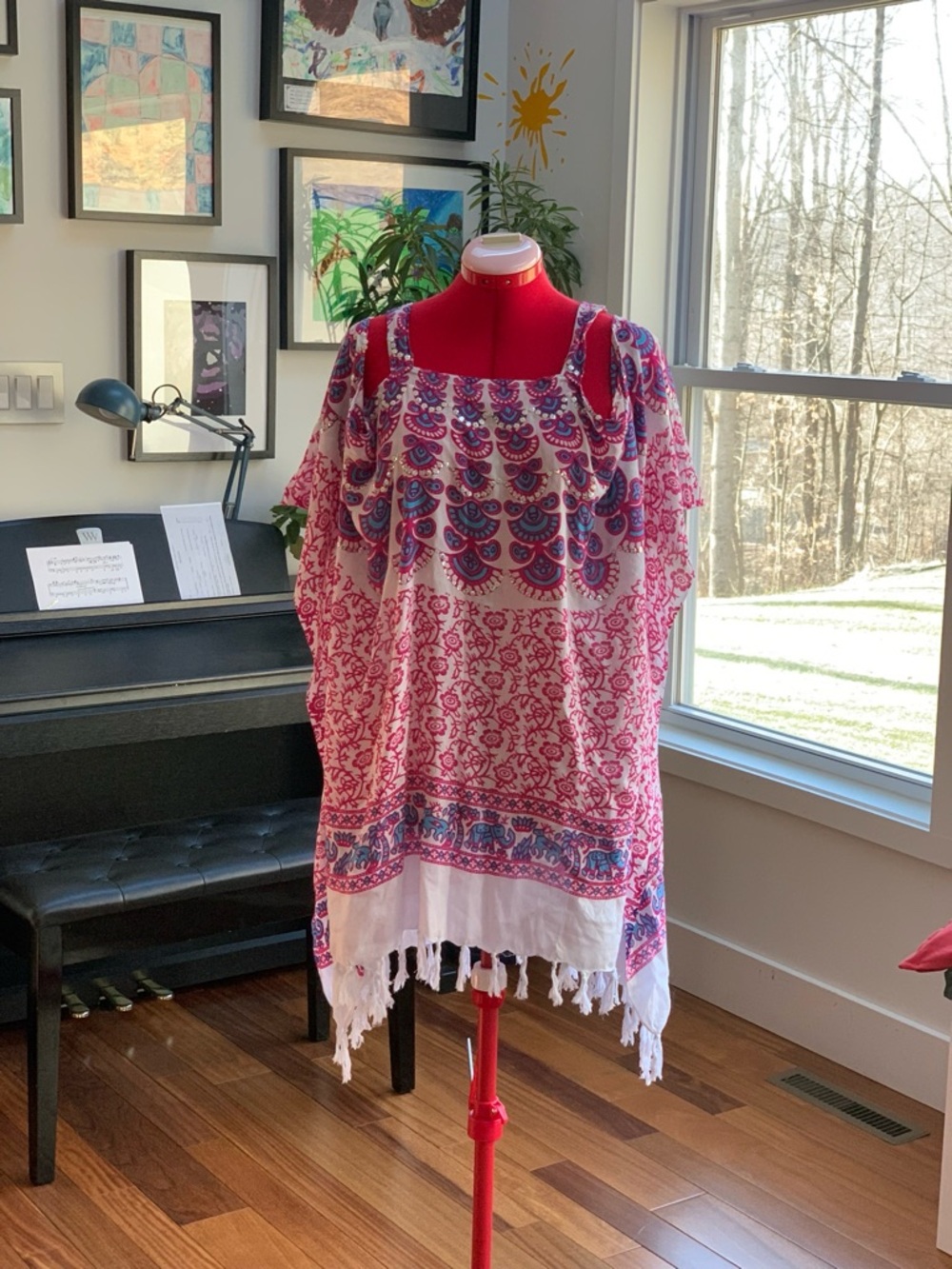 Boho Floral Tassel Cover-up Sarong - Pink & Blue